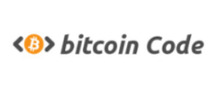 Bitcoin Code Logotipo para artículos de compañías financieras y productos
